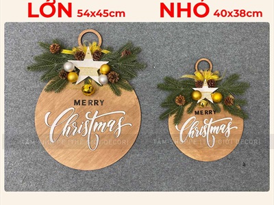 Bảng treo cửa giáng sinh lá PE dáng trái châu [Bằng gỗ - Nhiều cỡ] X-BTRC-40